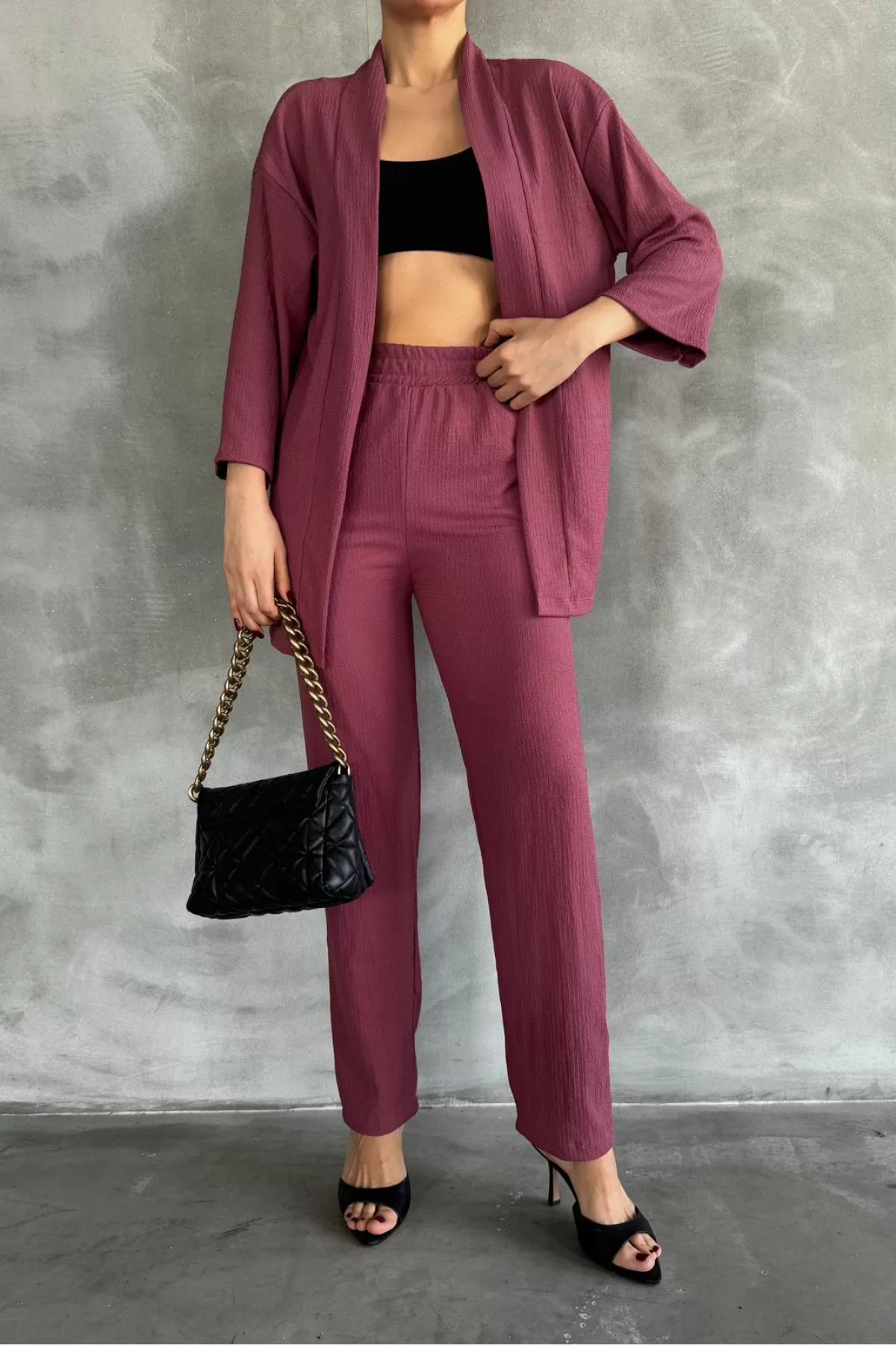 Gül Kurusu Bürümcük Kumaş Kadın Alt Üst Takım