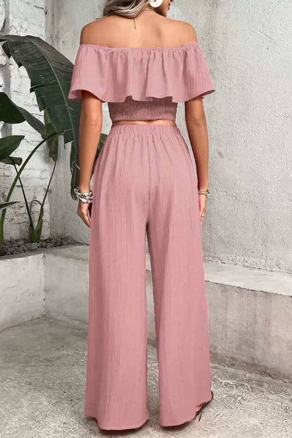 Gül Kurusu Fırfır Detaylı Madonna Yaka Kadın Alt Üst Takım