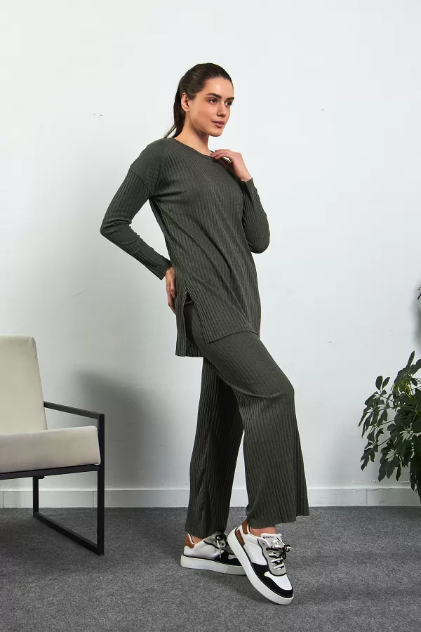 Haki Pamuklu Pantolon Tunik İkili Takım