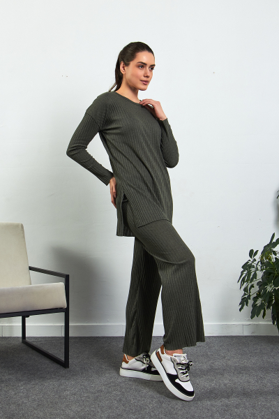 Haki Pamuklu Pantolon Tunik İkili Takım