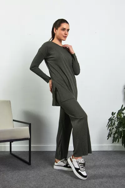 Haki Pamuklu Pantolon Tunik İkili Takım