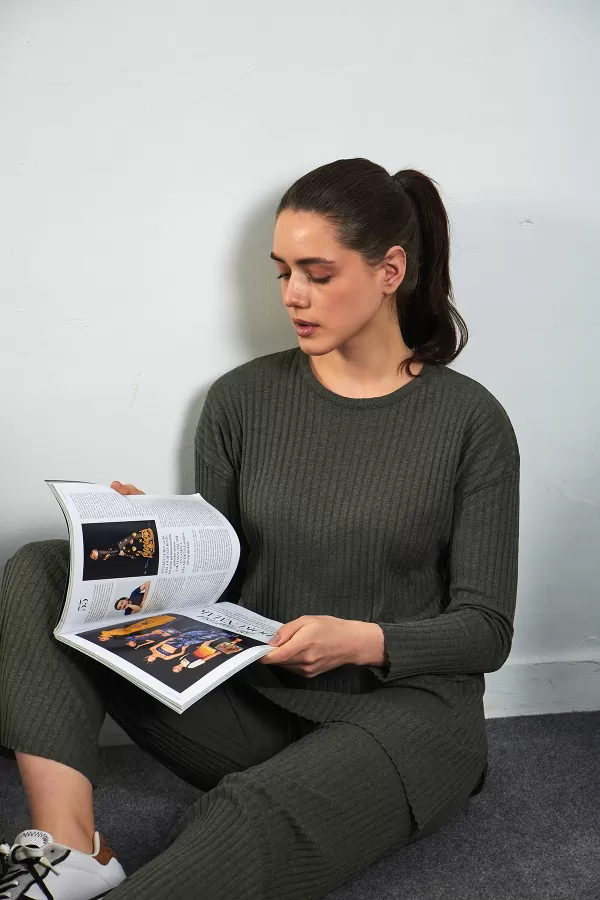 Haki Pamuklu Pantolon Tunik İkili Takım