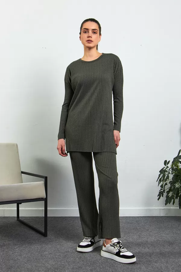 Haki Pamuklu Pantolon Tunik İkili Takım