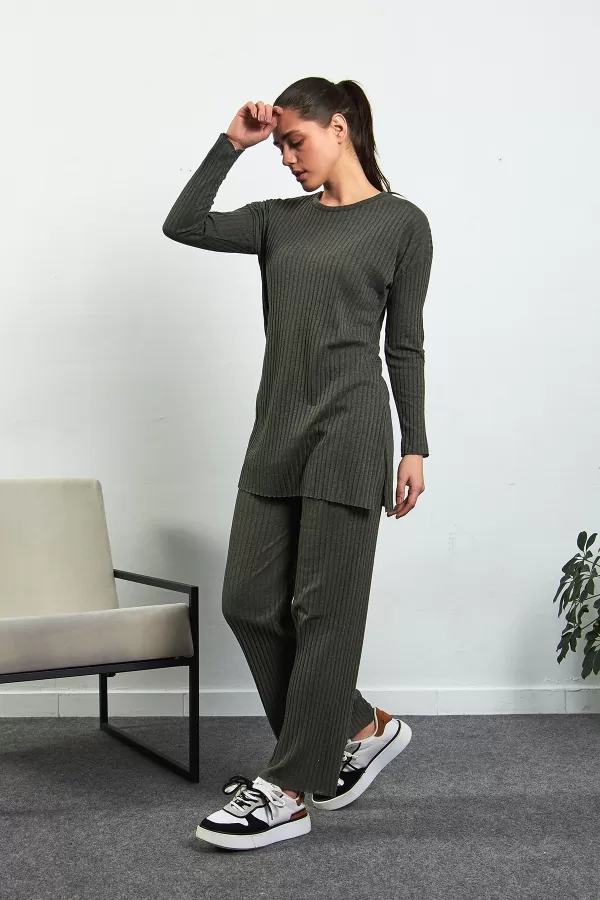 Haki Pamuklu Pantolon Tunik İkili Takım