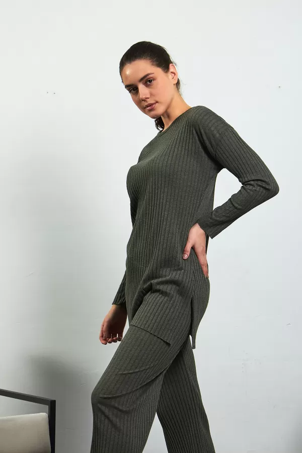 Haki Pamuklu Pantolon Tunik İkili Takım