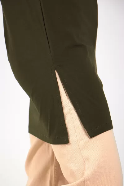 Haki Pamuklu Uzun Kadın Tişört