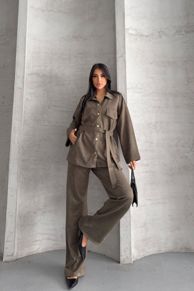 Haki Süet Kadın Alt Üst Takım