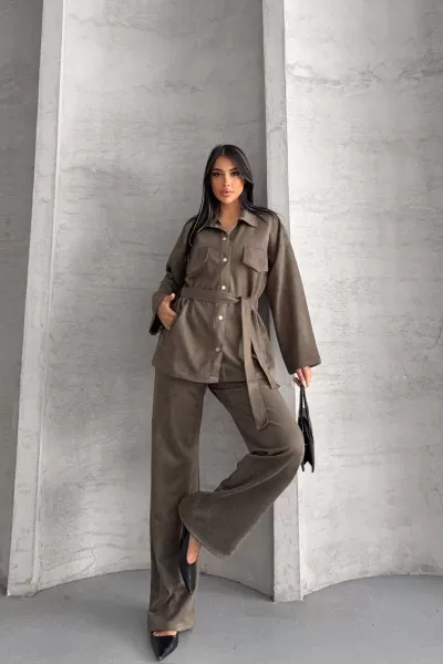 Haki Süet Kadın Alt Üst Takım