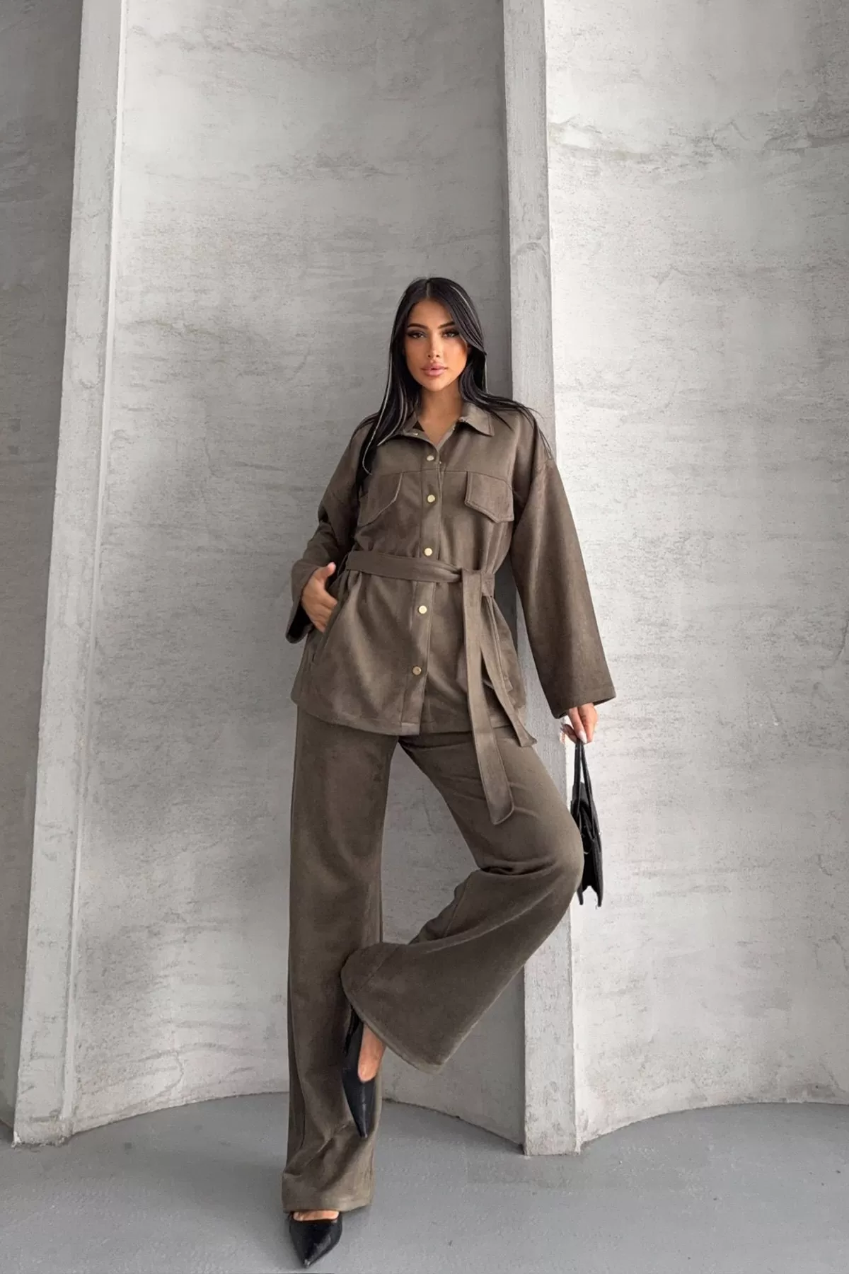 Haki Süet Kadın Alt Üst Takım