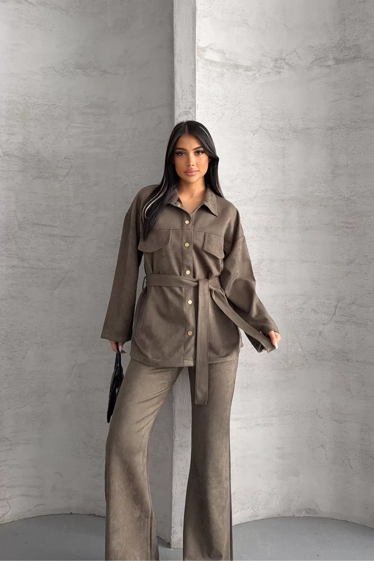 Haki Süet Kadın Alt Üst Takım
