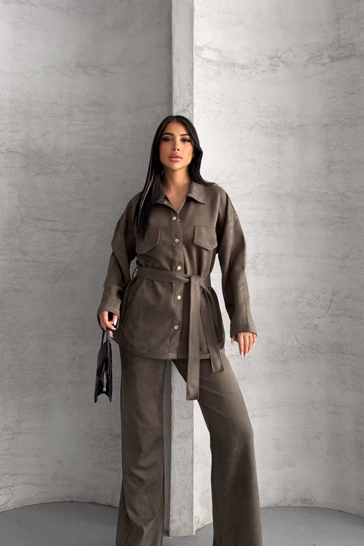 Haki Süet Kadın Alt Üst Takım