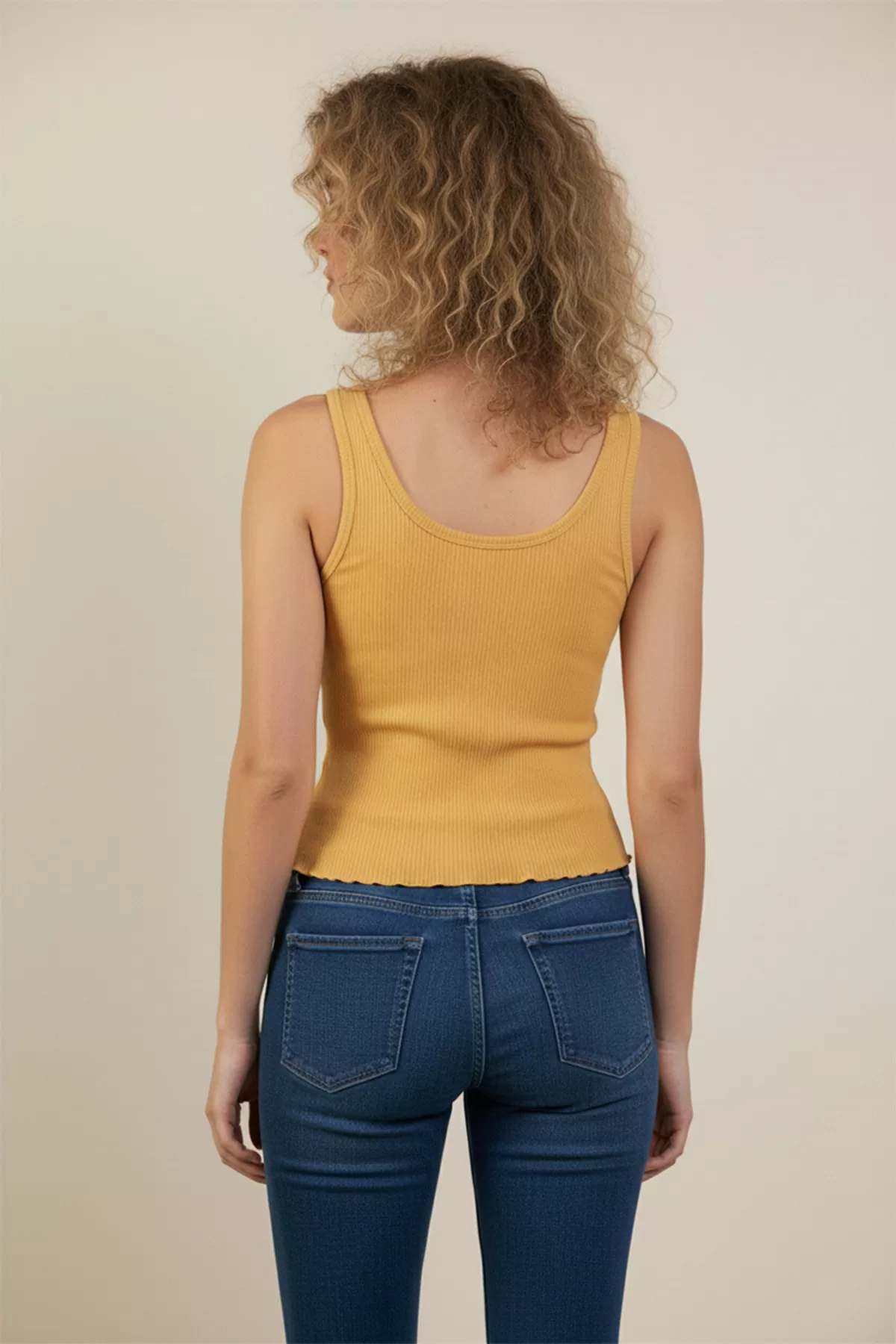 Hardal Sarı Pamuklu Basic Kadın Atlet