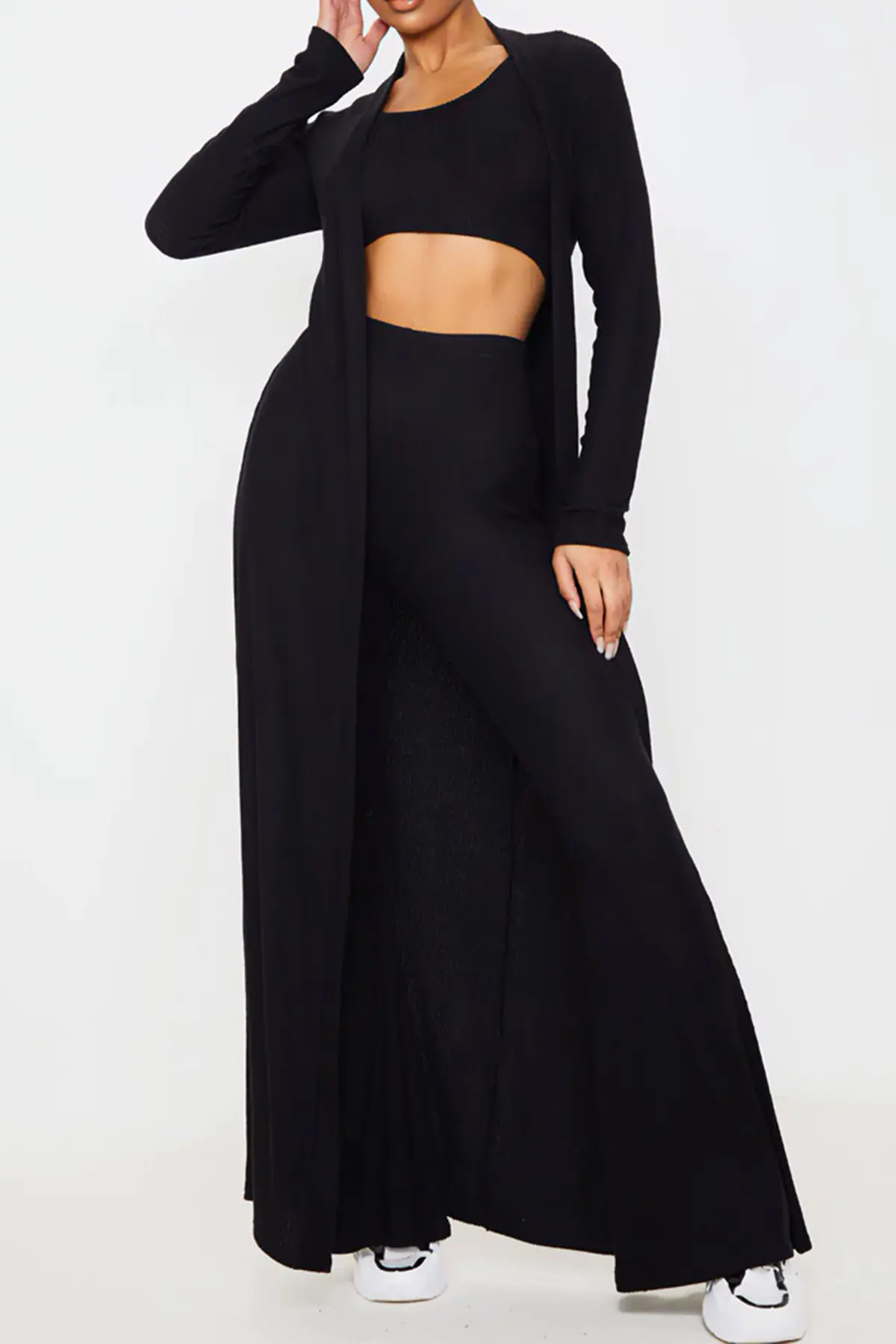 Siyah Hırka Atlet Pantolon Kadın Alt-Üst Üçlü Takım