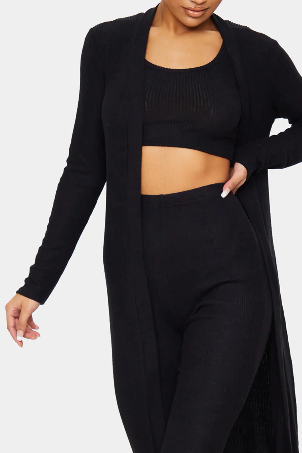 Siyah Hırka Atlet Pantolon Kadın Alt-Üst Üçlü Takım