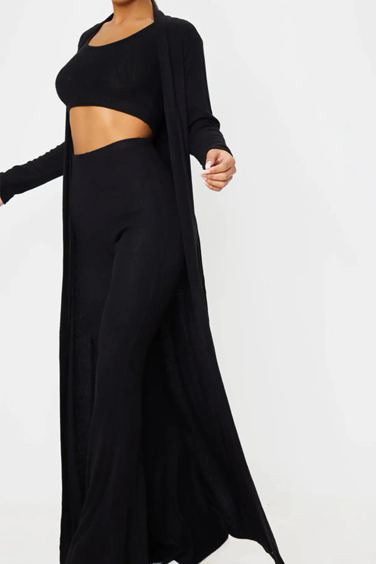 Siyah Hırka Atlet Pantolon Kadın Alt-Üst Üçlü Takım