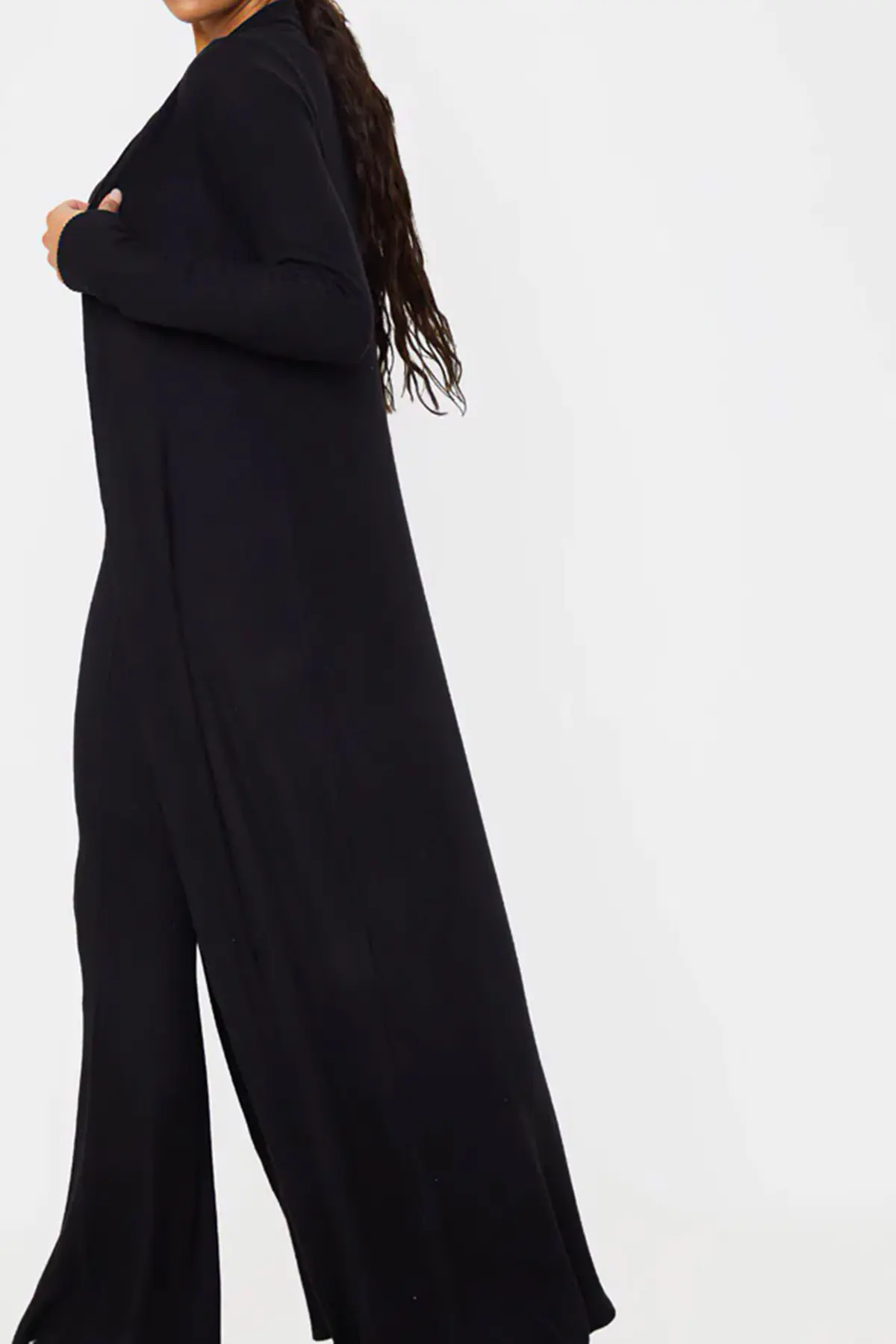 Siyah Hırka Atlet Pantolon Kadın Alt-Üst Üçlü Takım