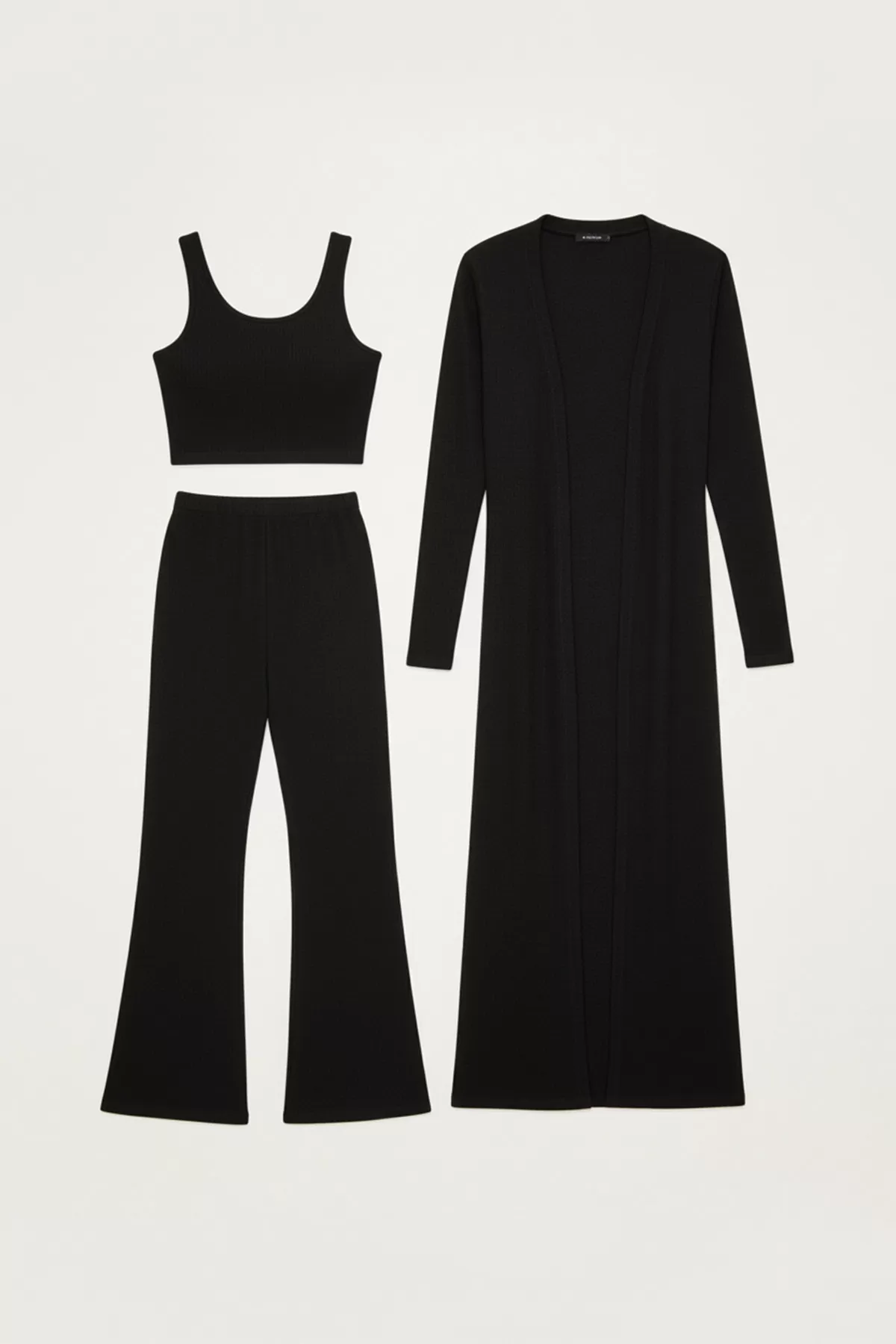 Siyah Hırka Atlet Pantolon Kadın Alt-Üst Üçlü Takım