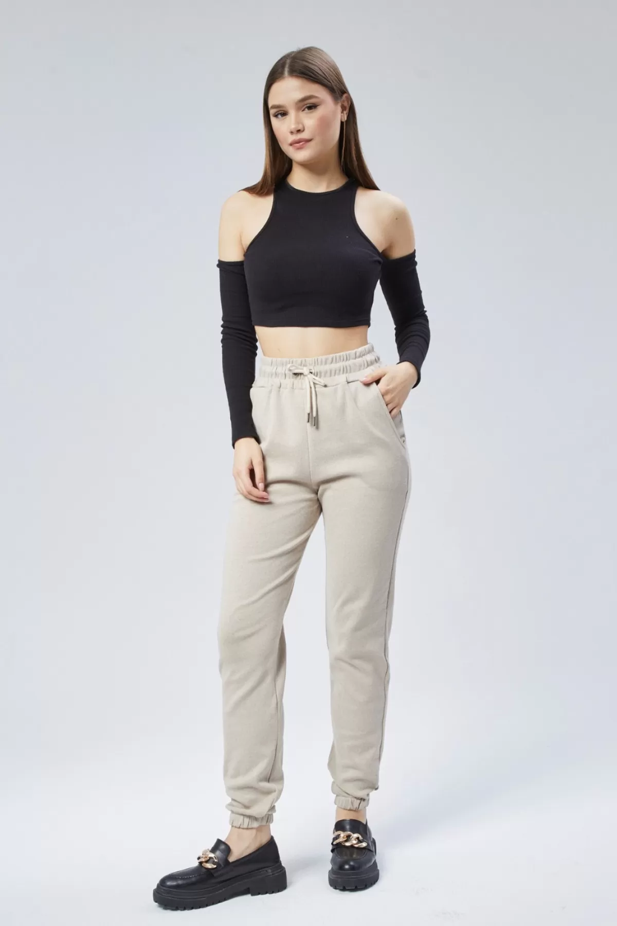 İçi İnce Şardonlu Bej Kadın Eşofman Altı