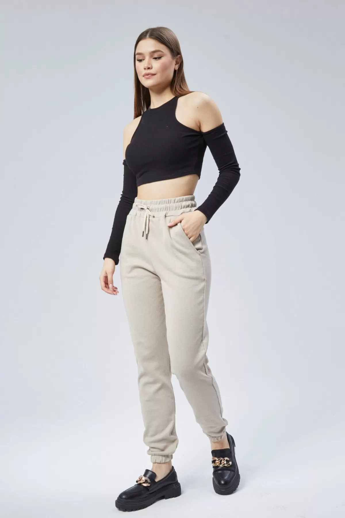 İçi İnce Şardonlu Bej Kadın Eşofman Altı