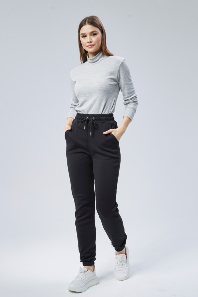 İçi İnce Şardonlu Siyah Kadın Eşofman Altı