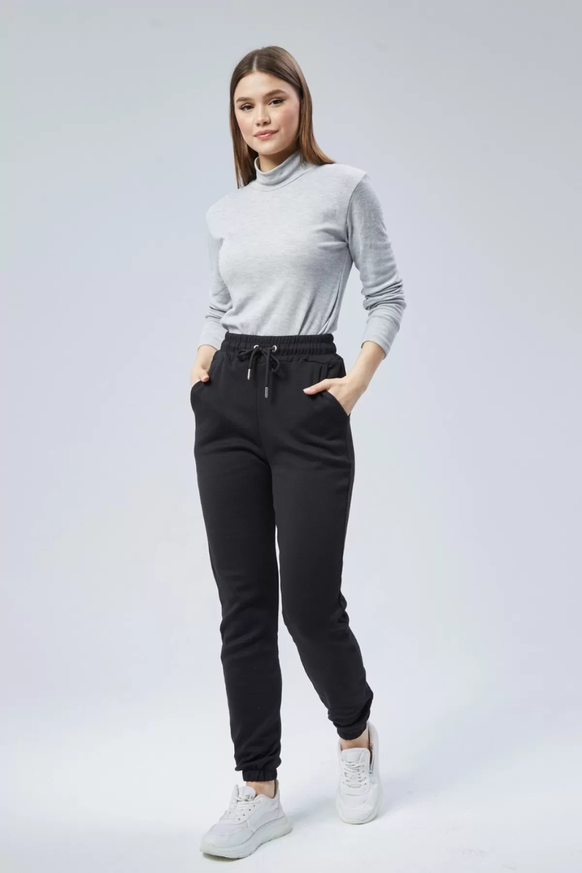 İçi İnce Şardonlu Siyah Kadın Eşofman Altı