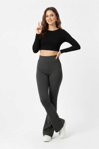 İçi Şardonlu İspanyol Paça Antrasit Kadın Tayt Pantolon