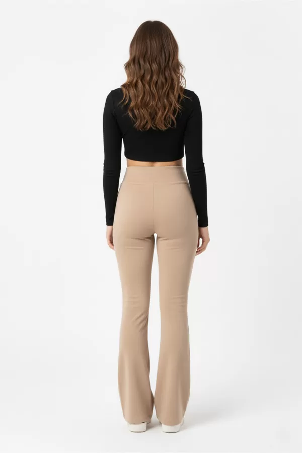İçi Şardonlu İspanyol Paça Bej Kadın Tayt Pantolon