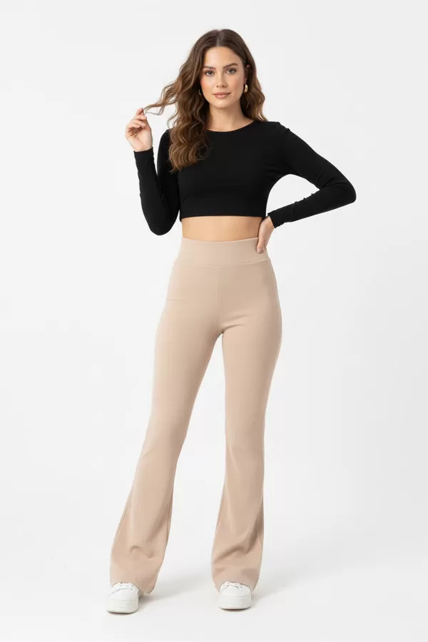 İçi Şardonlu İspanyol Paça Bej Kadın Tayt Pantolon
