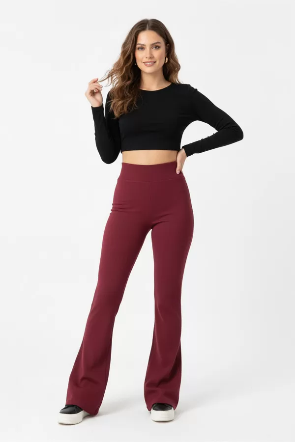İçi Şardonlu İspanyol Paça Bordo Kadın Tayt Pantolon