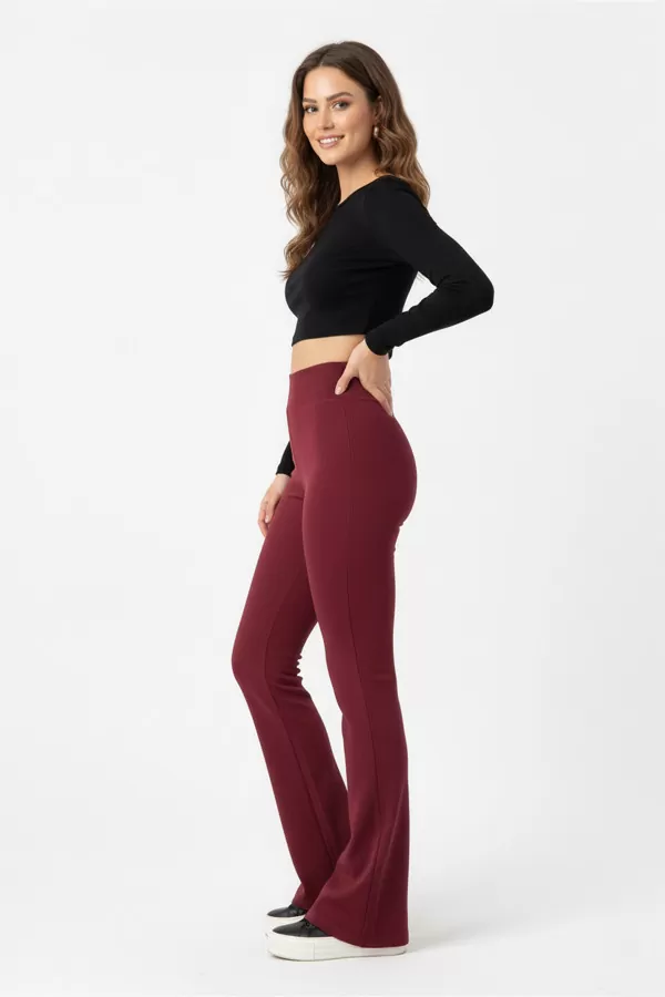 İçi Şardonlu İspanyol Paça Bordo Kadın Tayt Pantolon