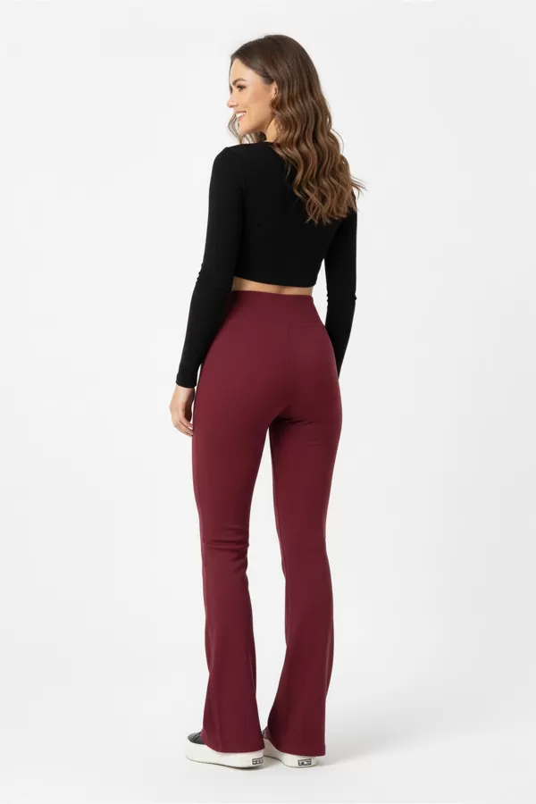İçi Şardonlu İspanyol Paça Bordo Kadın Tayt Pantolon