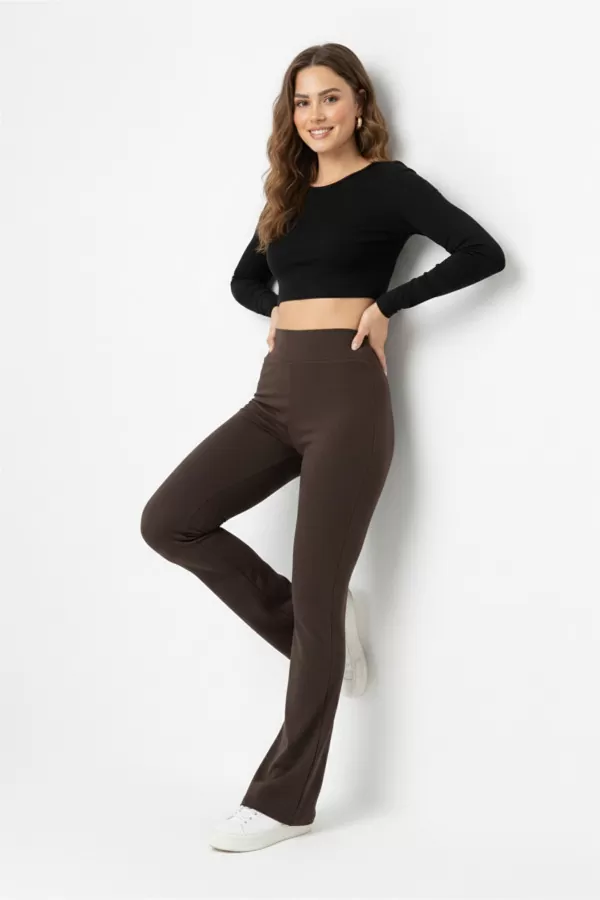 İçi Şardonlu İspanyol Paça Koyu Kahve Kadın Tayt Pantolon