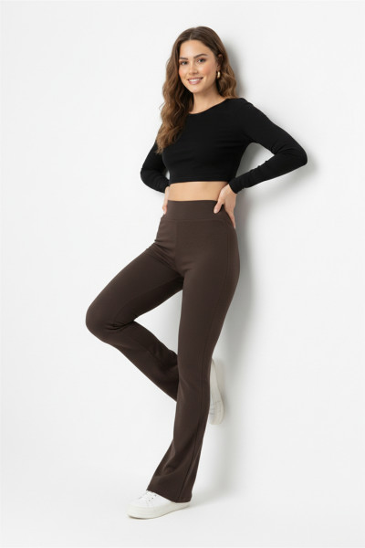 İçi Şardonlu İspanyol Paça Koyu Kahve Kadın Tayt Pantolon