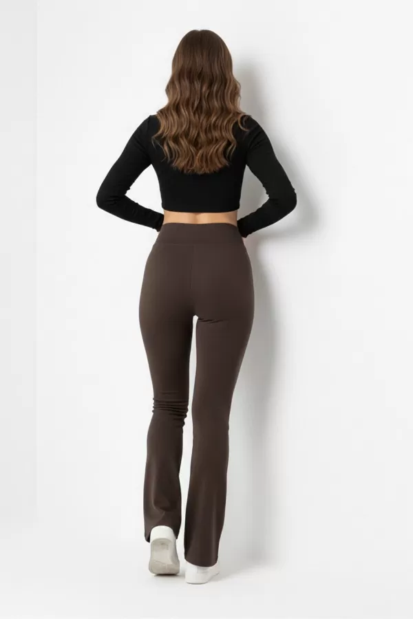 İçi Şardonlu İspanyol Paça Koyu Kahve Kadın Tayt Pantolon