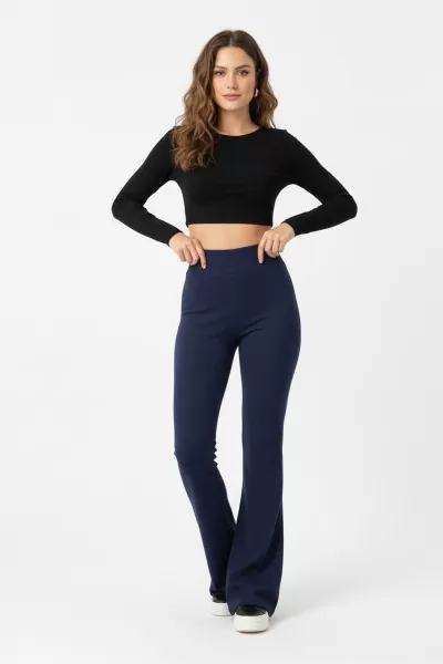 İçi Şardonlu İspanyol Paça Lacivert Kadın Tayt Pantolon