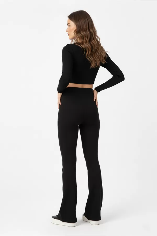 İçi Şardonlu İspanyol Paça Siyah Kadın Tayt Pantolon