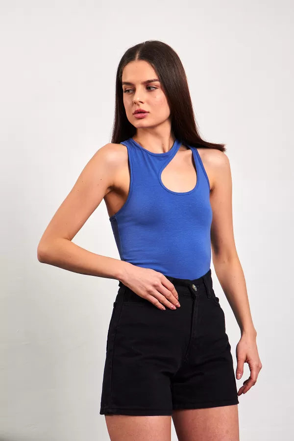 Asimetrik Pencere Detaylı İndigo Kadın Atlet