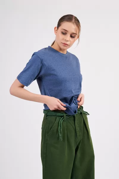İndigo Pamuklu Basic Kadın T-Shirt