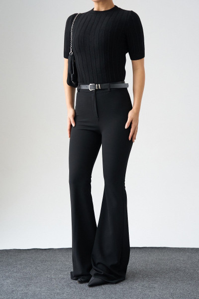 İspanyol Paça Siyah Likralı Kadın Pantolon