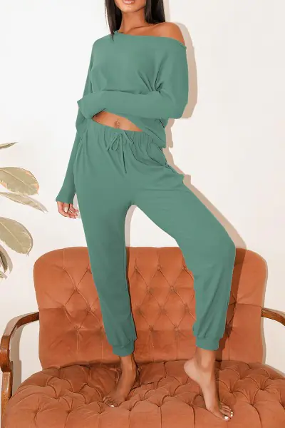 Kayık Yaka Cam Göbeği Kaşkorse Kadın Eşofman Takımı