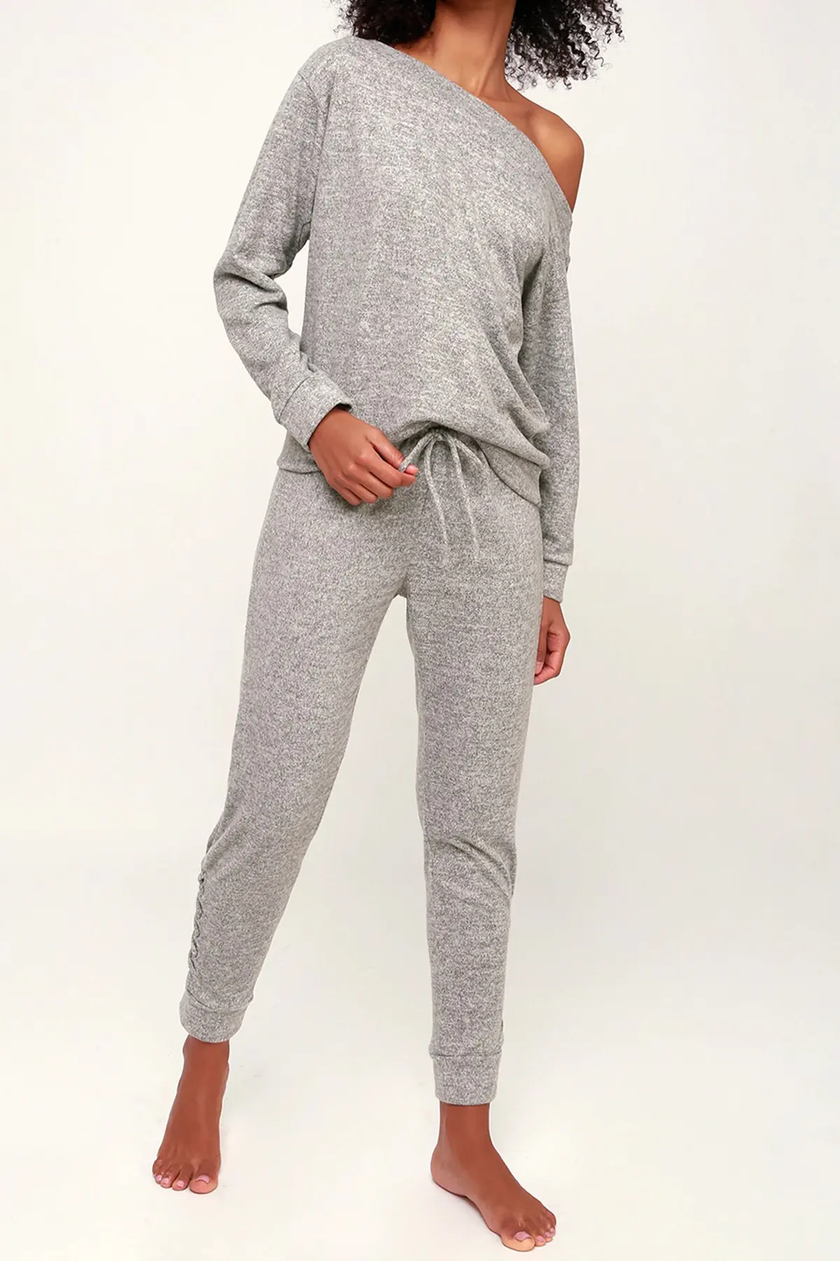 Kayık Yaka Gri Kaşkorse Kadın Eşofman Takımı