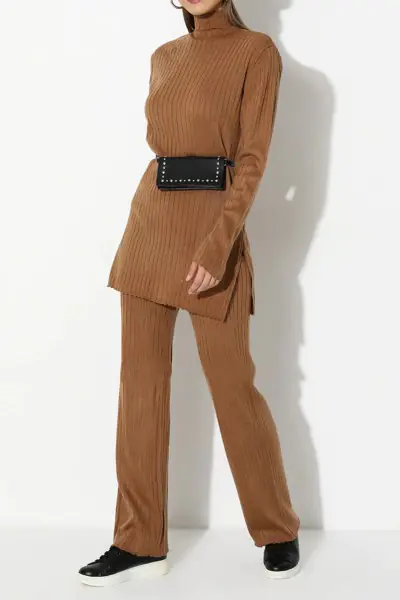 Camel Kadın Pantolon Tunik Triko Takım