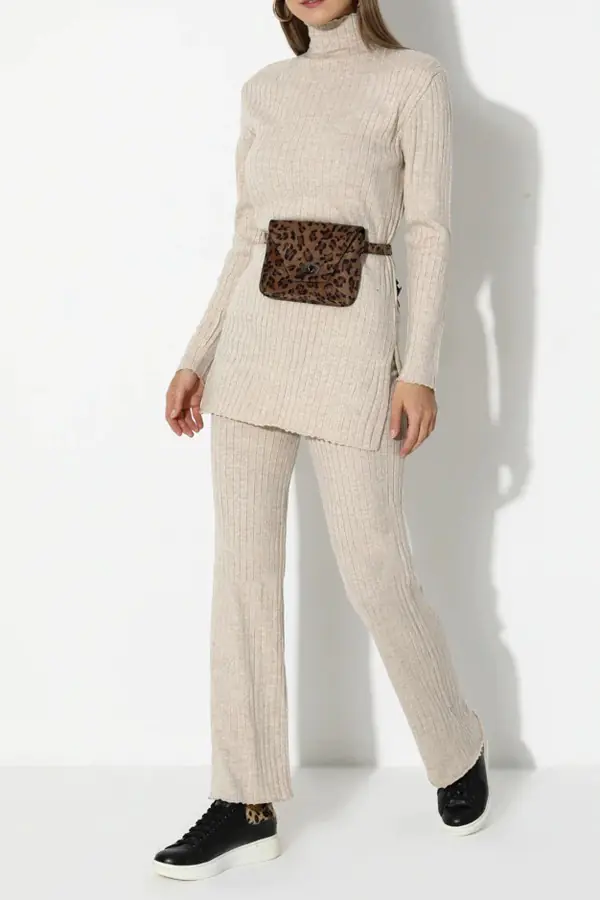 Taş Rengi Kadın Pantolon Tunik Triko Takım