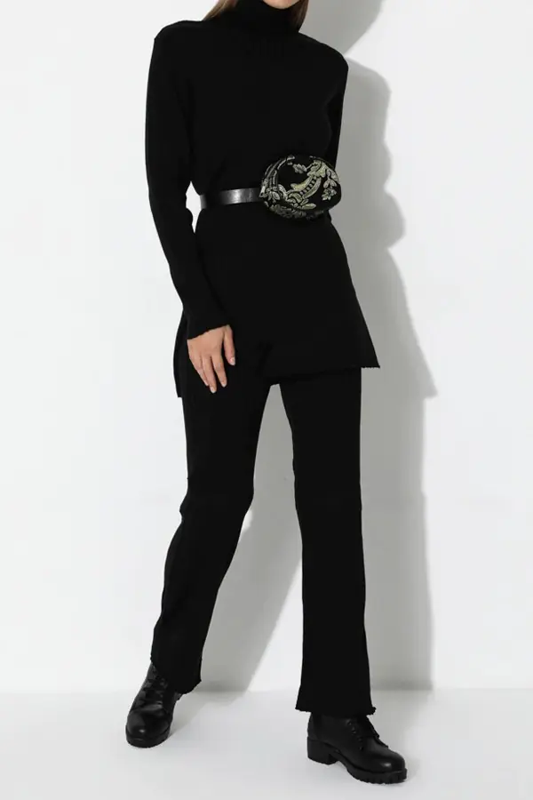 Siyah Kadın Pantolon Tunik Triko Takım