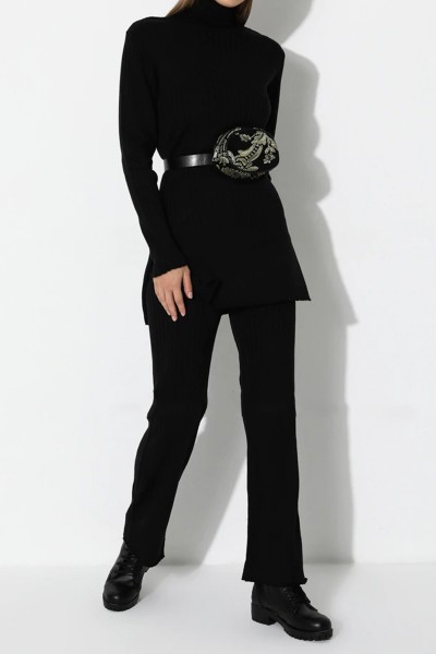 Siyah Kadın Pantolon Tunik Triko Takım