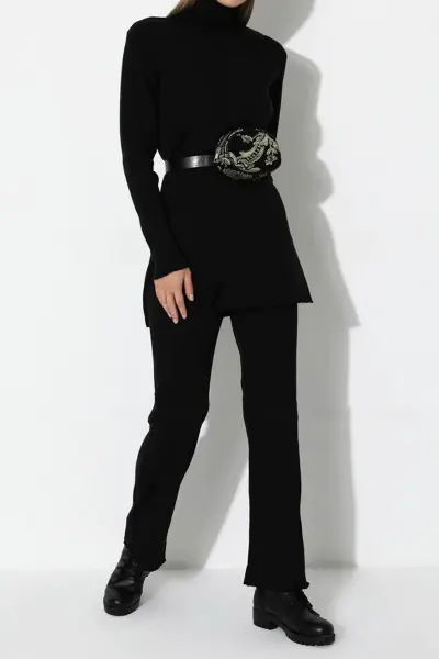 Siyah Kadın Pantolon Tunik Triko Takım