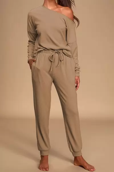 Kayık Yaka Sütlü Kahve Kaşkorse Kadın Eşofman Takımı