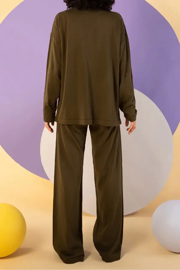 Haki Triko Pantolon Kazak Kadın Takım