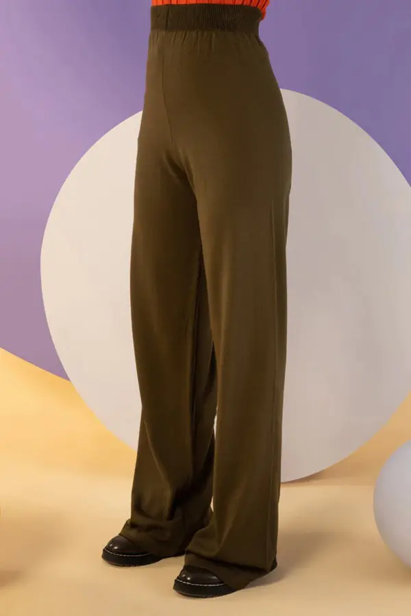 Haki Triko Pantolon Kazak Kadın Takım