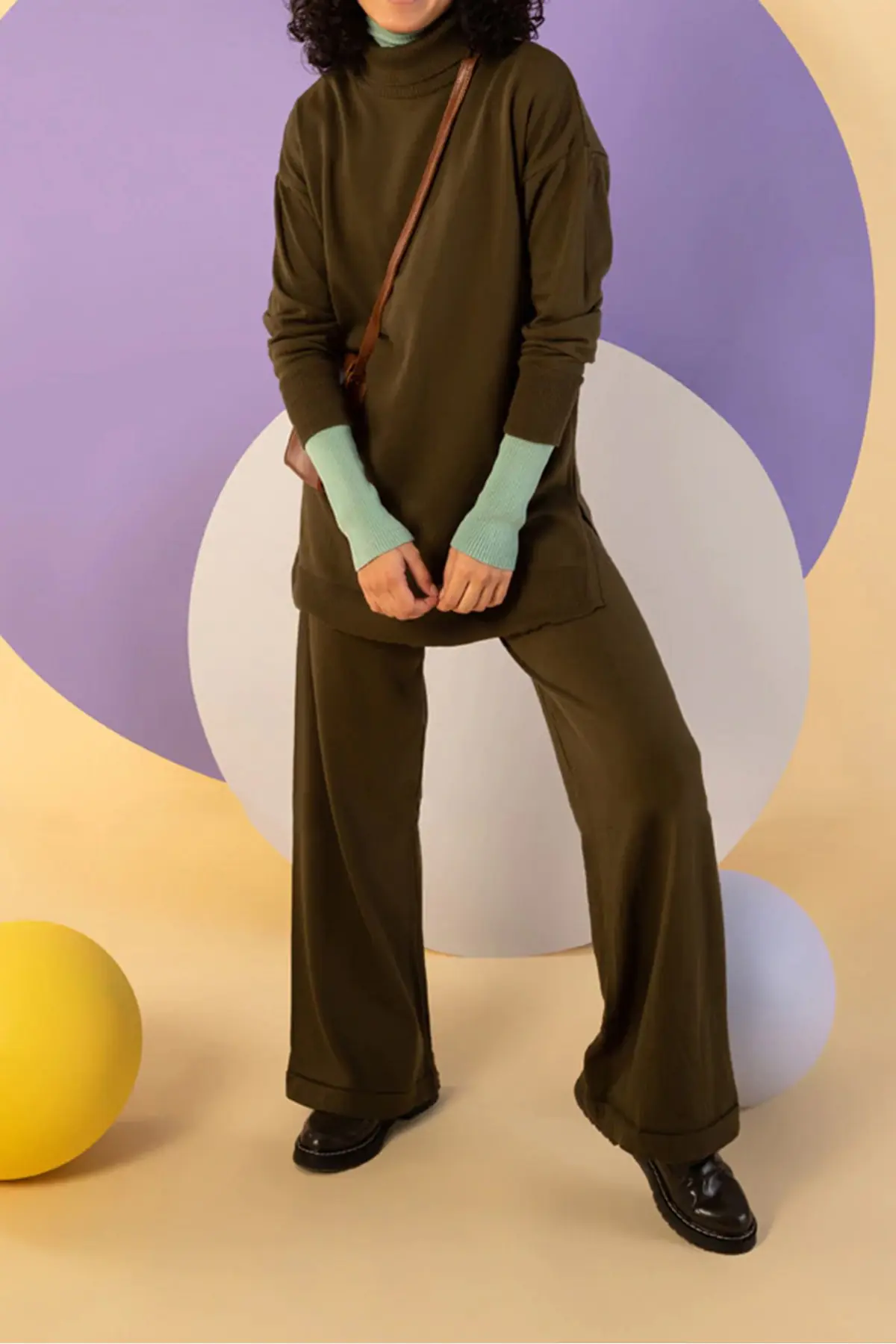 Haki Pantolon Kazak Triko Kadın Takım